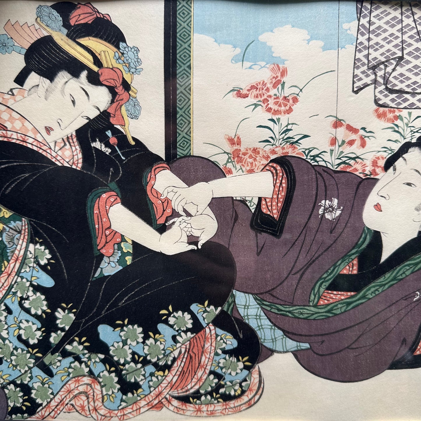 Japanese Woodblock Reproduction Print by Eisen "Maegami and a Girl" 20x16