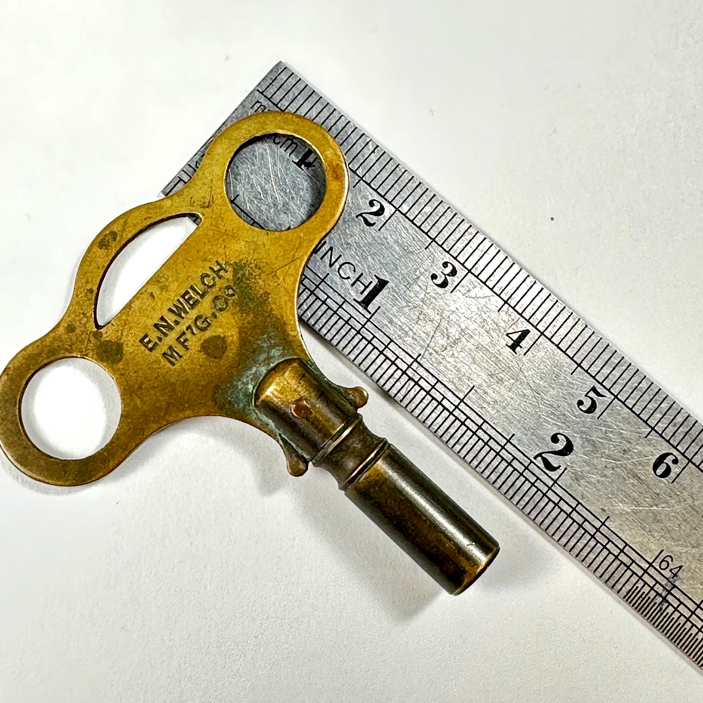 Antique Brass Clock Key E.N. Welch Mfg Co. 19th Century American Mantel Clock Winder