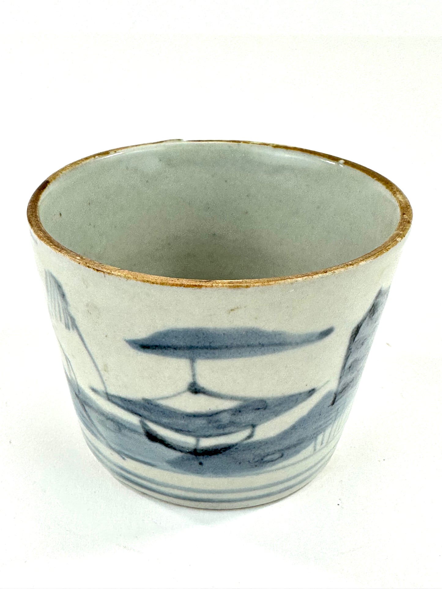 Antique Japanese Edo Period Blue & White Porcelain Sobachoko Sake / Tea Cup 3"