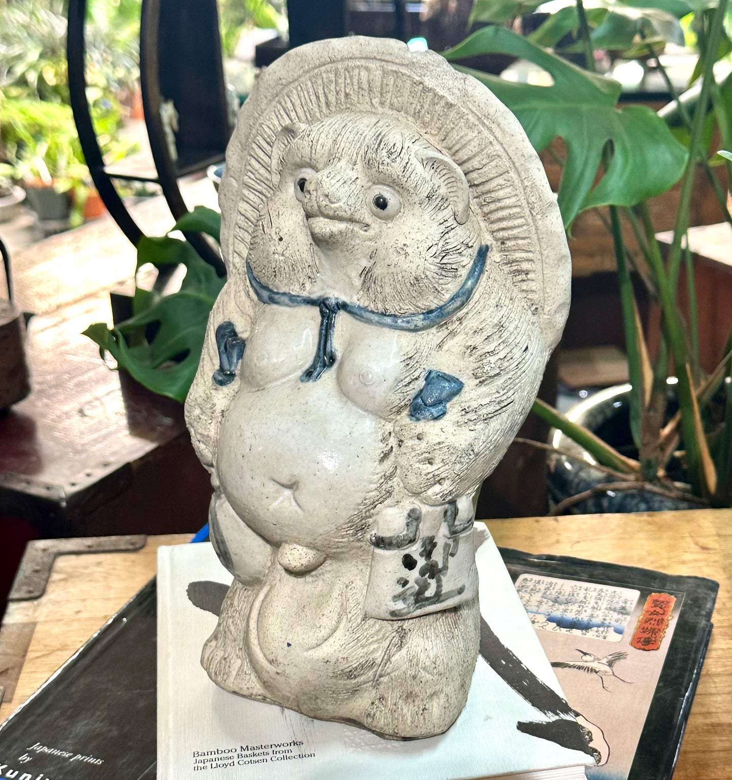Vintage Japanese Ceramic Tanuki Statue Abundance & Prosperity 10"H