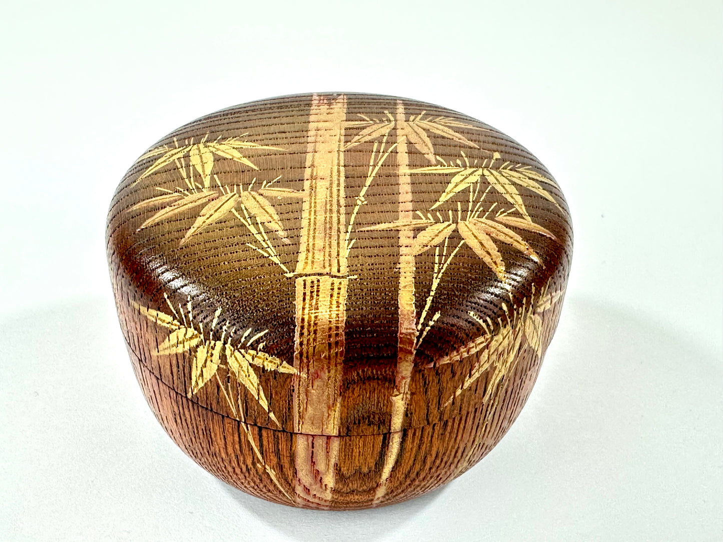 Japanese Keyaki Zelkova Wood Hira Natsume Take Bamboo Makie Tea Caddy