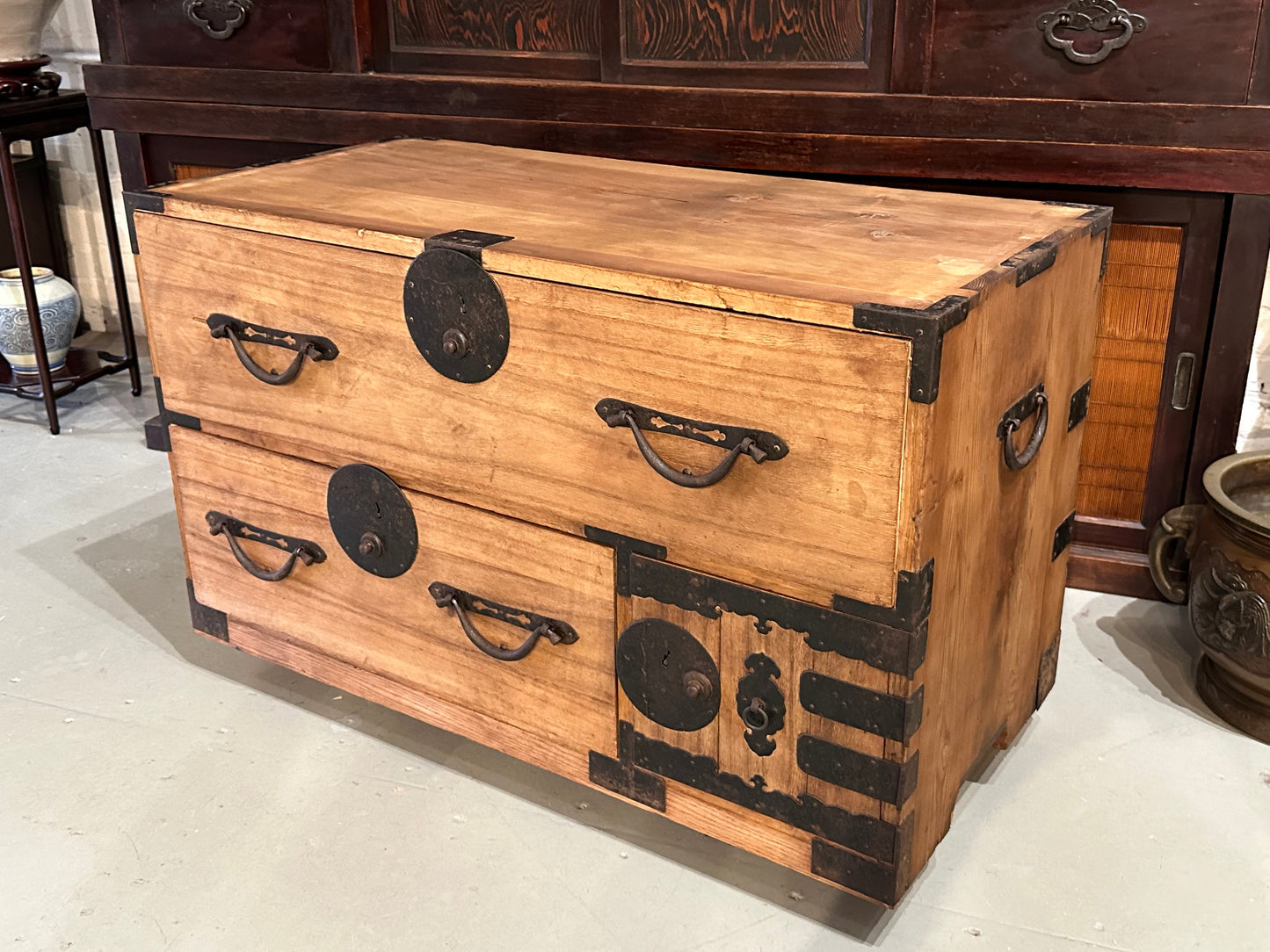 Antique Japanese Meiji Era Kasane Clothing Tansu Chest Kiri Wood