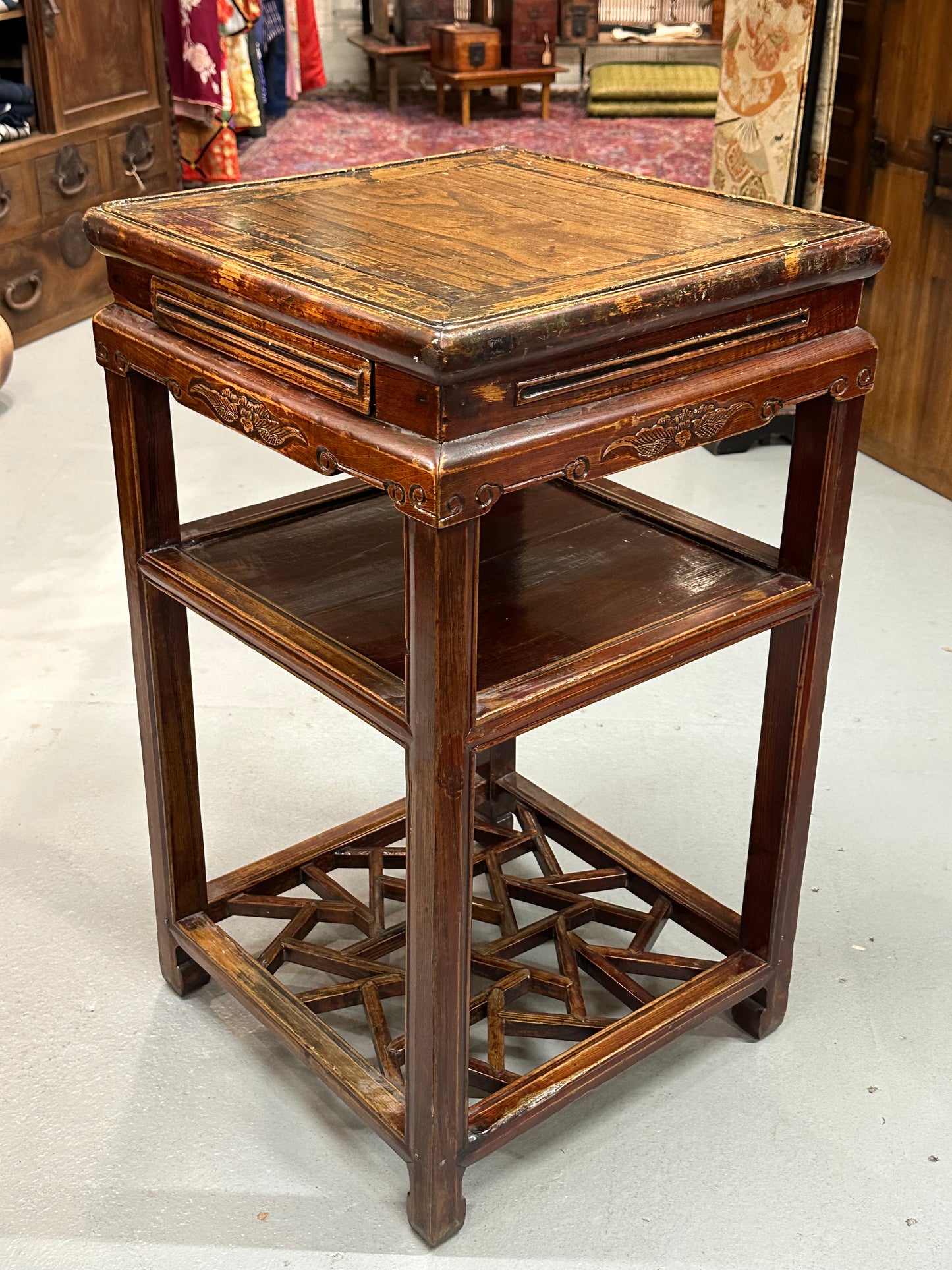Antique Chinese Qing Dynasty 19thC Chow Table Cracked Ice Motif 18x18x31"