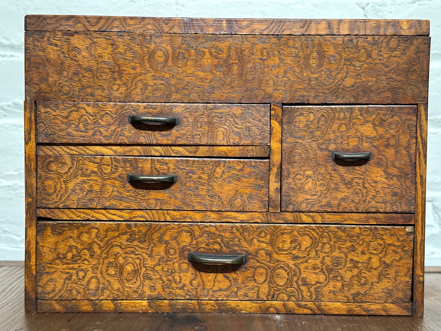Antique Japanese Meiji Era c 1920's Mulberry Wood Haribako Sewing Tansu 11.5"