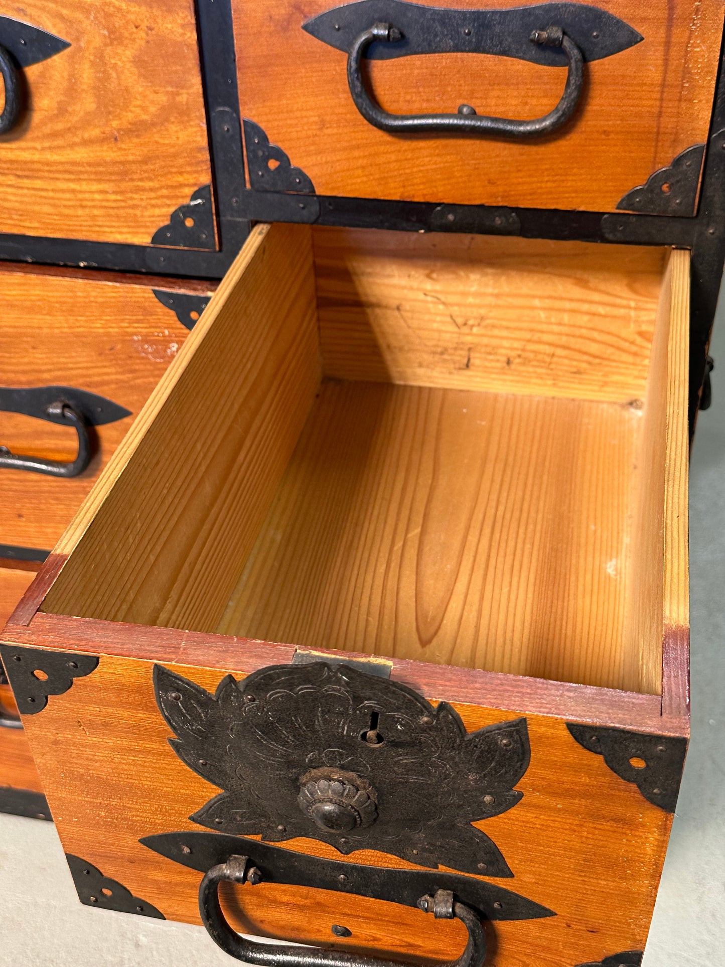 Antique Japanese Meiji Era c1880's Sendai Clothing Tansu Chest Peony 36"W