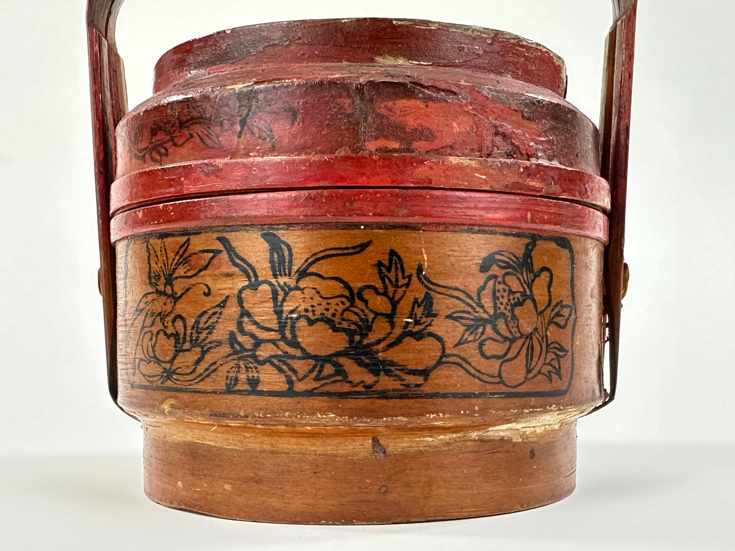 Vintage Chinese Miniature Wedding Lacquer Rattan Basket/Box 6"
