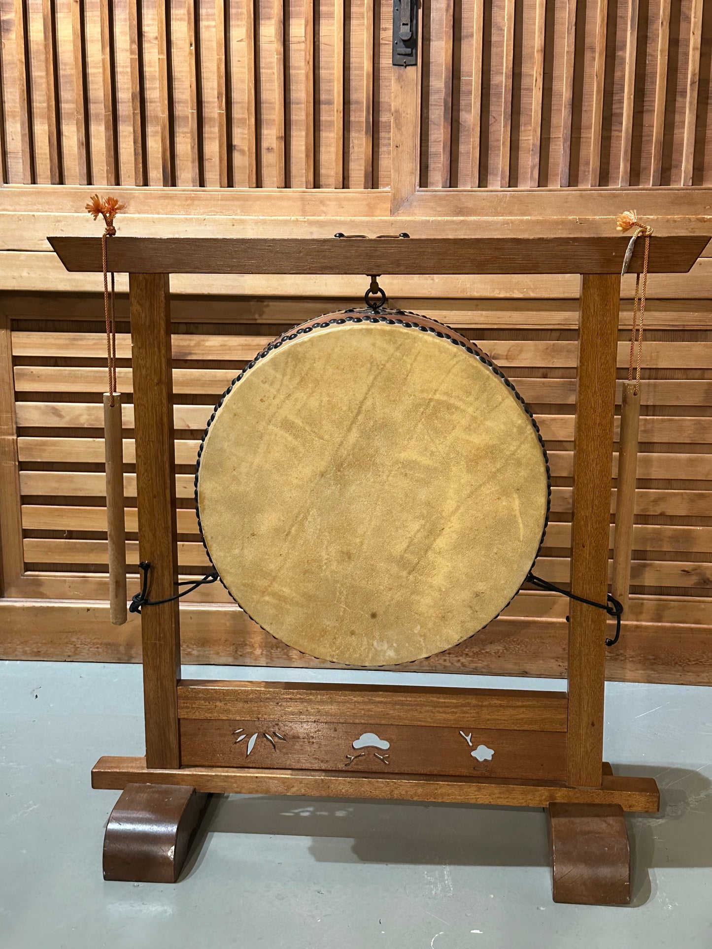 Vintage Japanese Taiko Drum w/ Stand Sticks 26"x18"