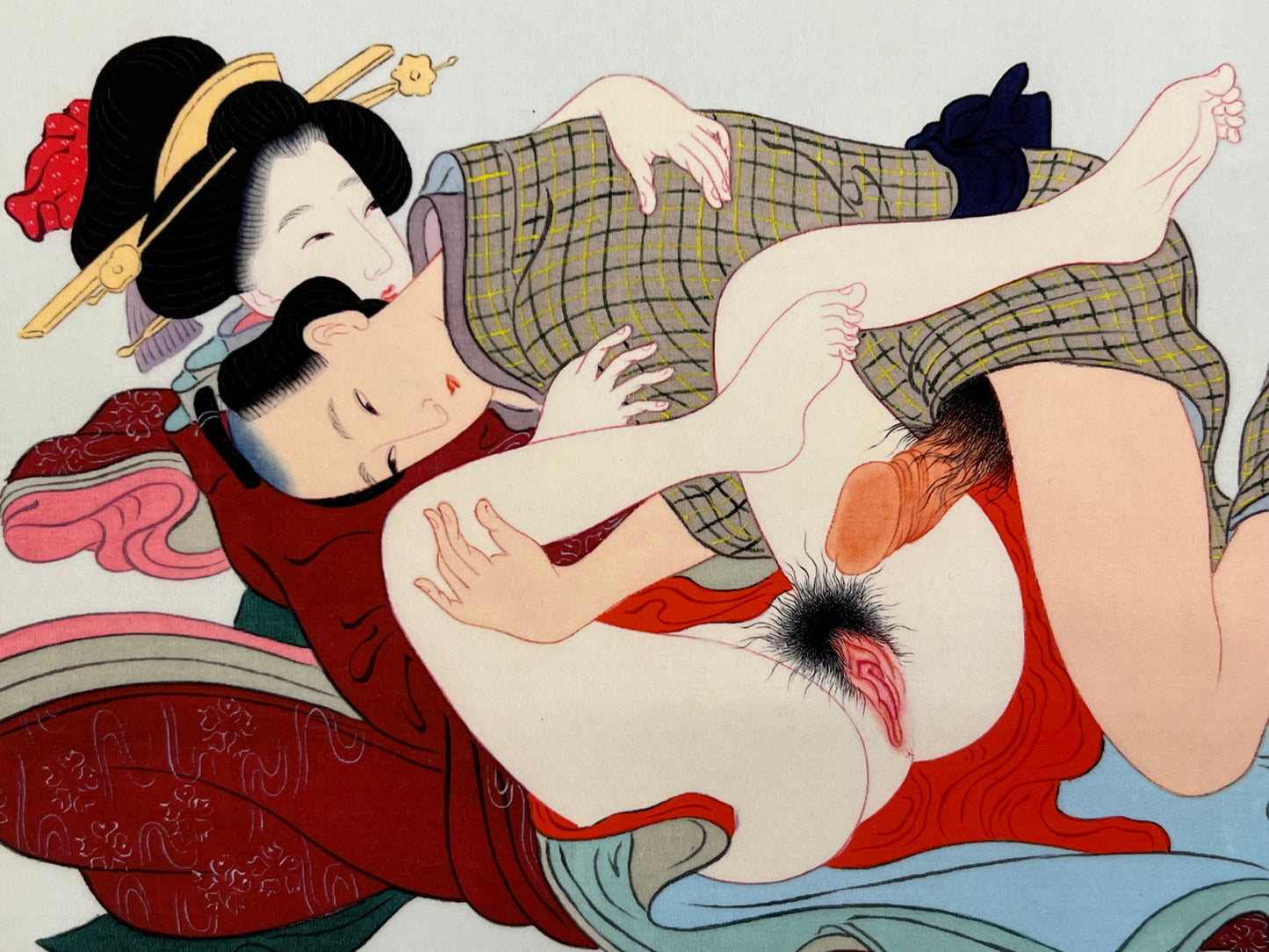 Shunga Japanese Erotic Art Giclee Print Hand Painting on Silk 10.5"x7.5" #11