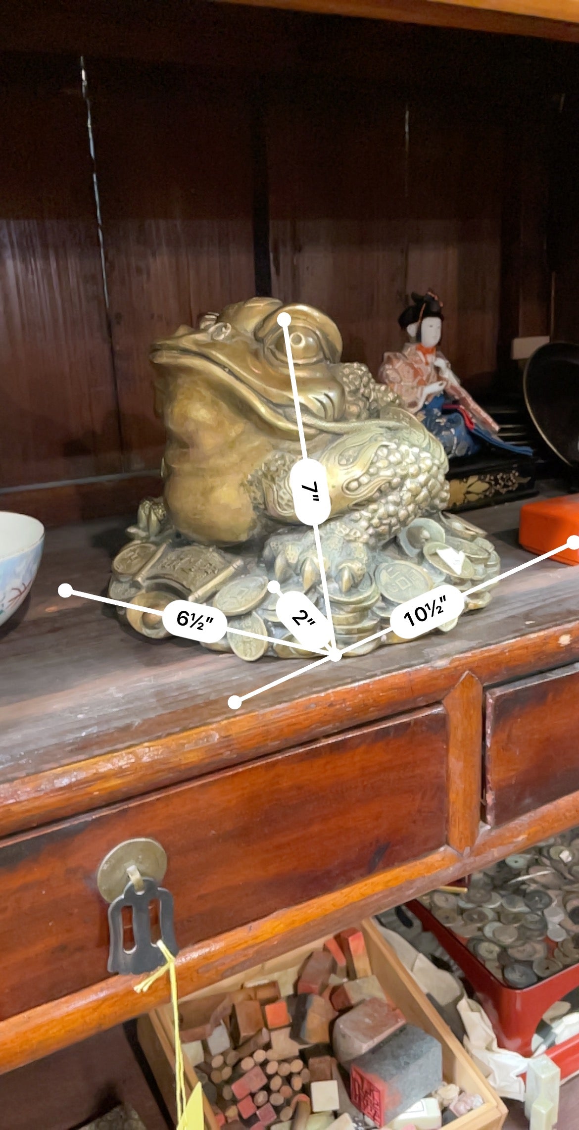 Vintage Large Chinese Bronze Statue Money Toad 10”