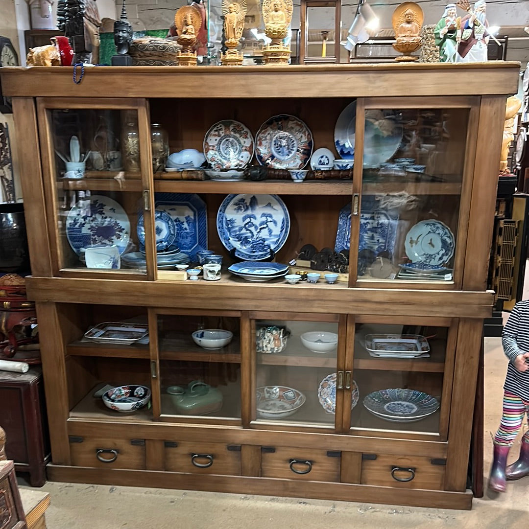Antique Japanese Merchant Display Tansu Meiji Era c1900 Hinoki & Sugi Wood Tansu Chest 71"W