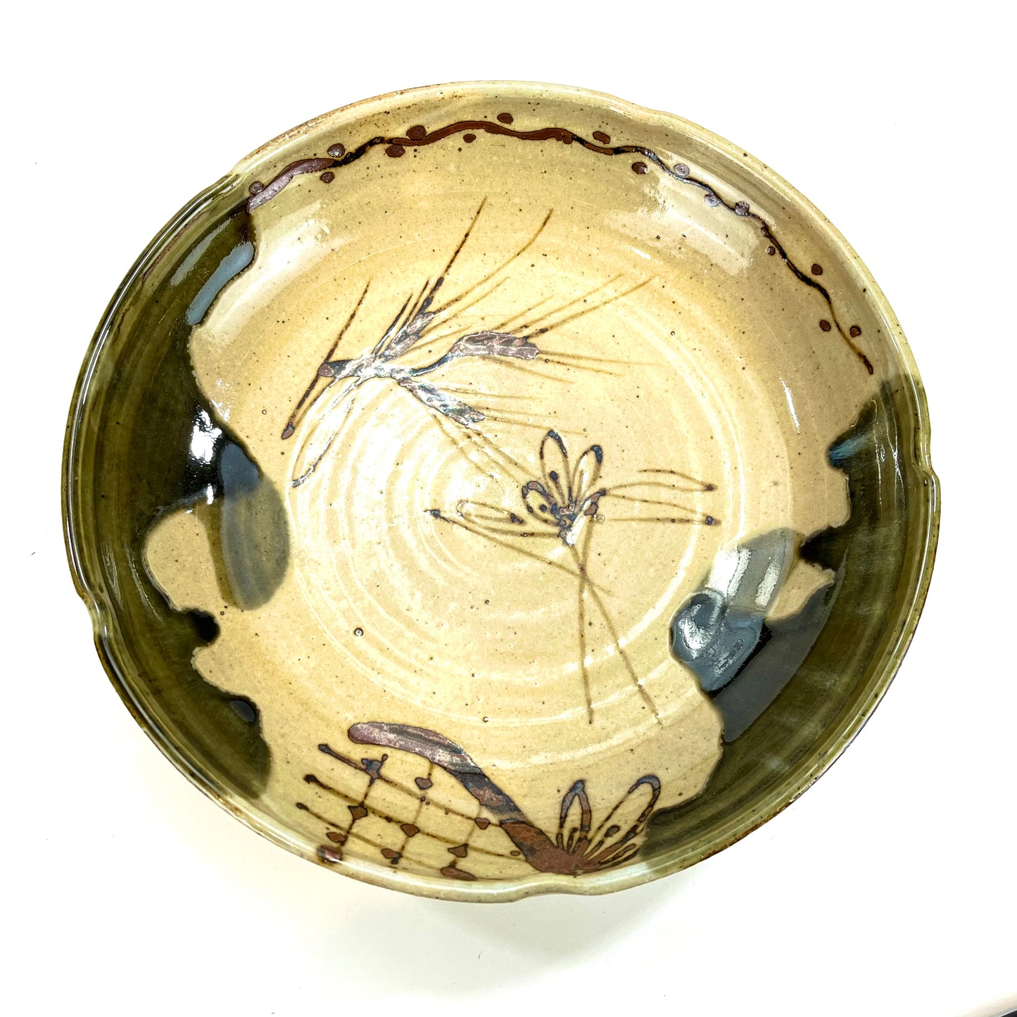 Vintage Japanese Oribe Ware Bowl 11”