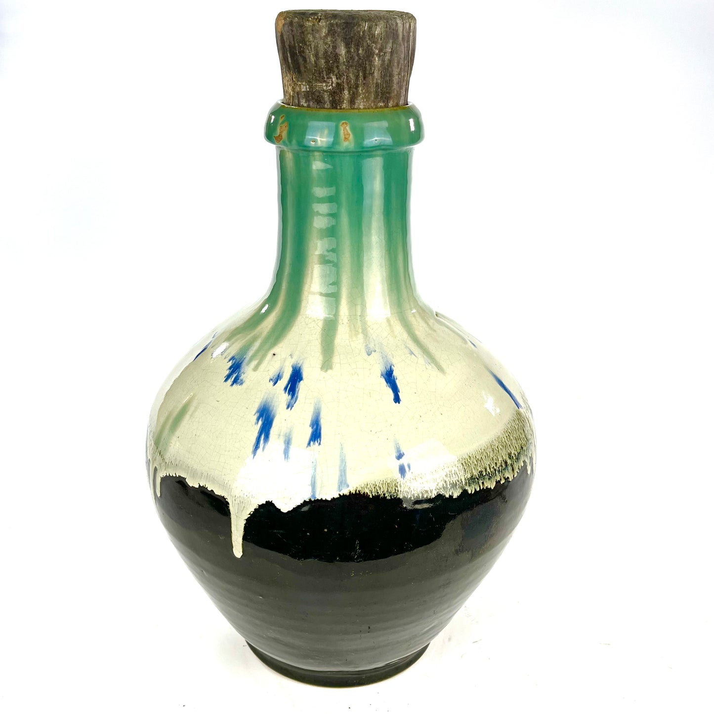 Antique Japanese Shigaraki Tsubo Urn Hare's-Fur Drip Glaze Bottle 17"