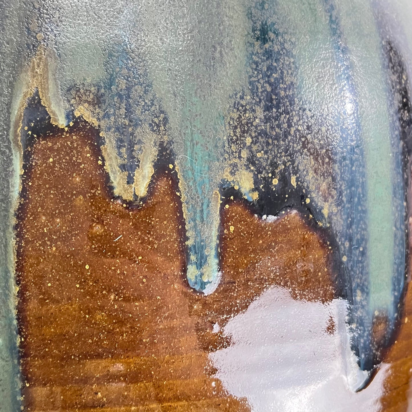 Vintage Japanese Tsubo Urn Vase Green & Blue Drip Glaze 11"