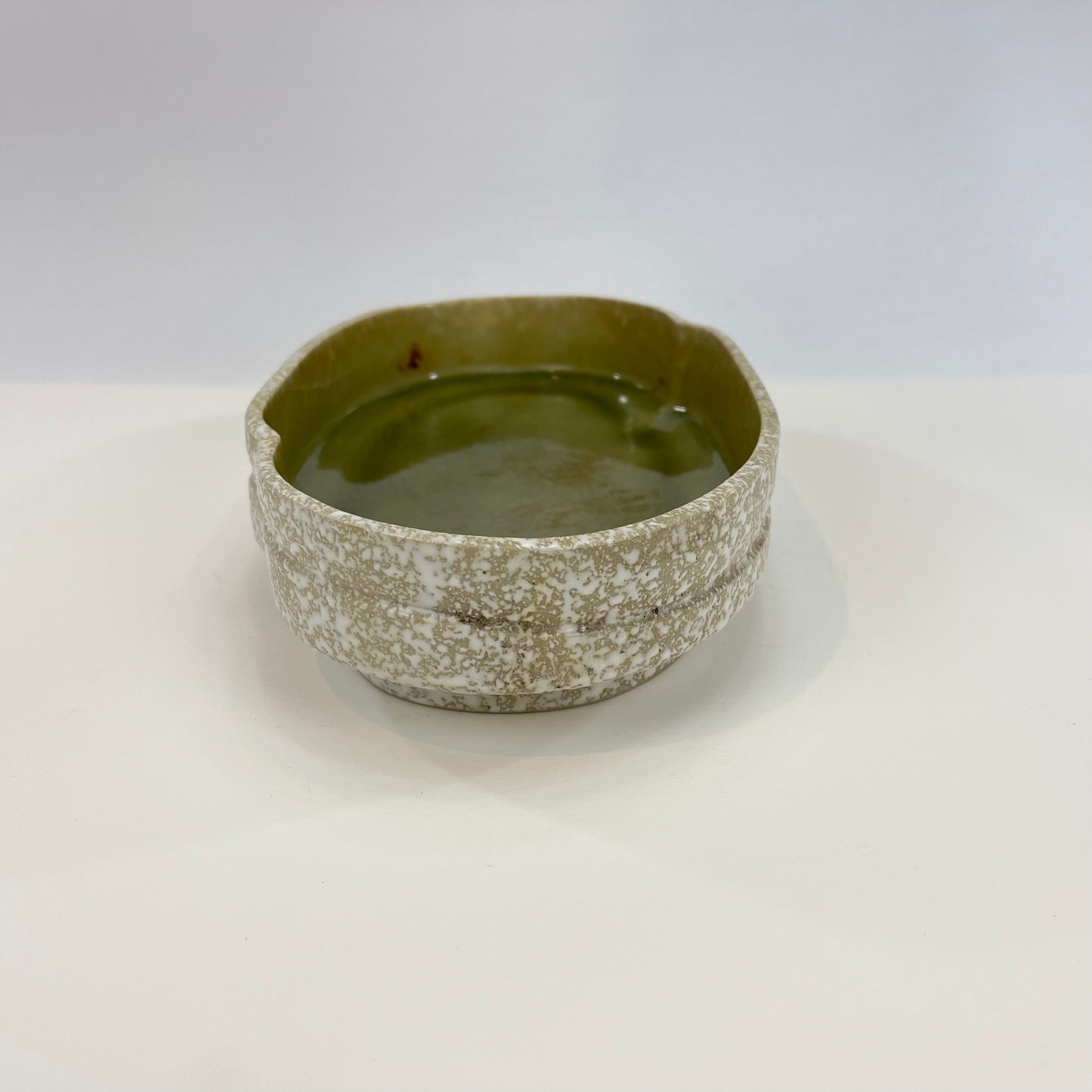 Japanese Ceramic Ikebana Vase Tan Clay Outside & Glossy Green Glaze Inside 13"