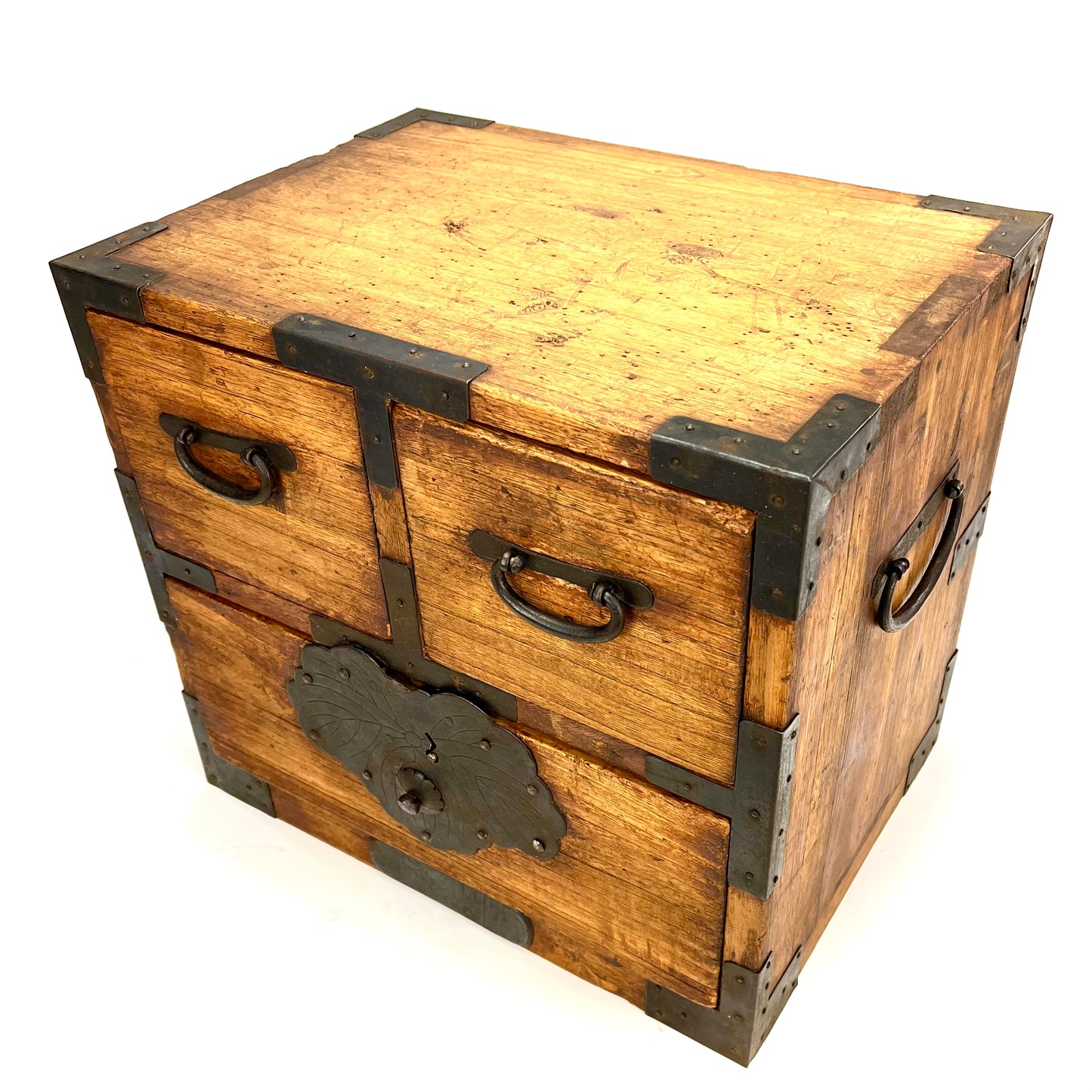 Antique Japanese Meiji Era c1910 Suzuribako Calligraphy Chest Kiri Wood Tansu 14"