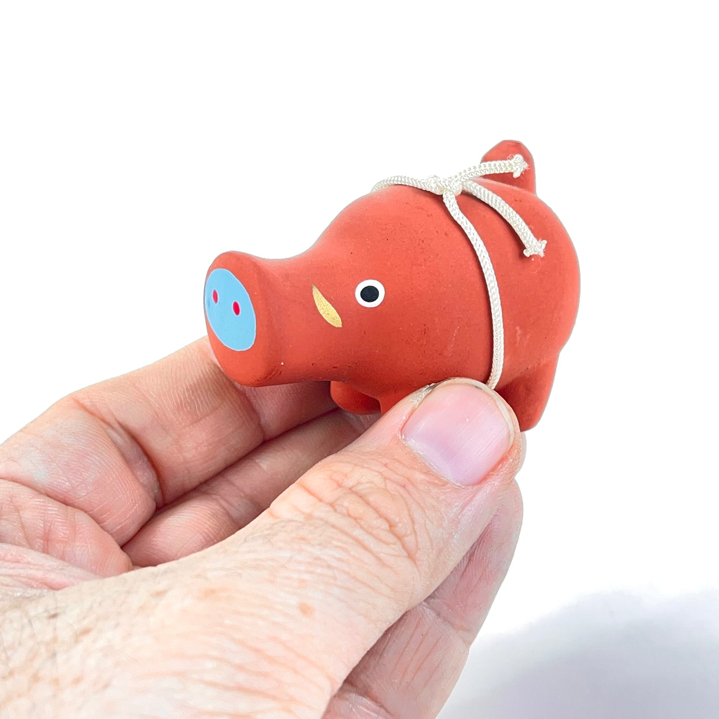 Vintage Japanese Zodiac Animal Boar w/ Blue Snout Small Ceramic Bell 2”