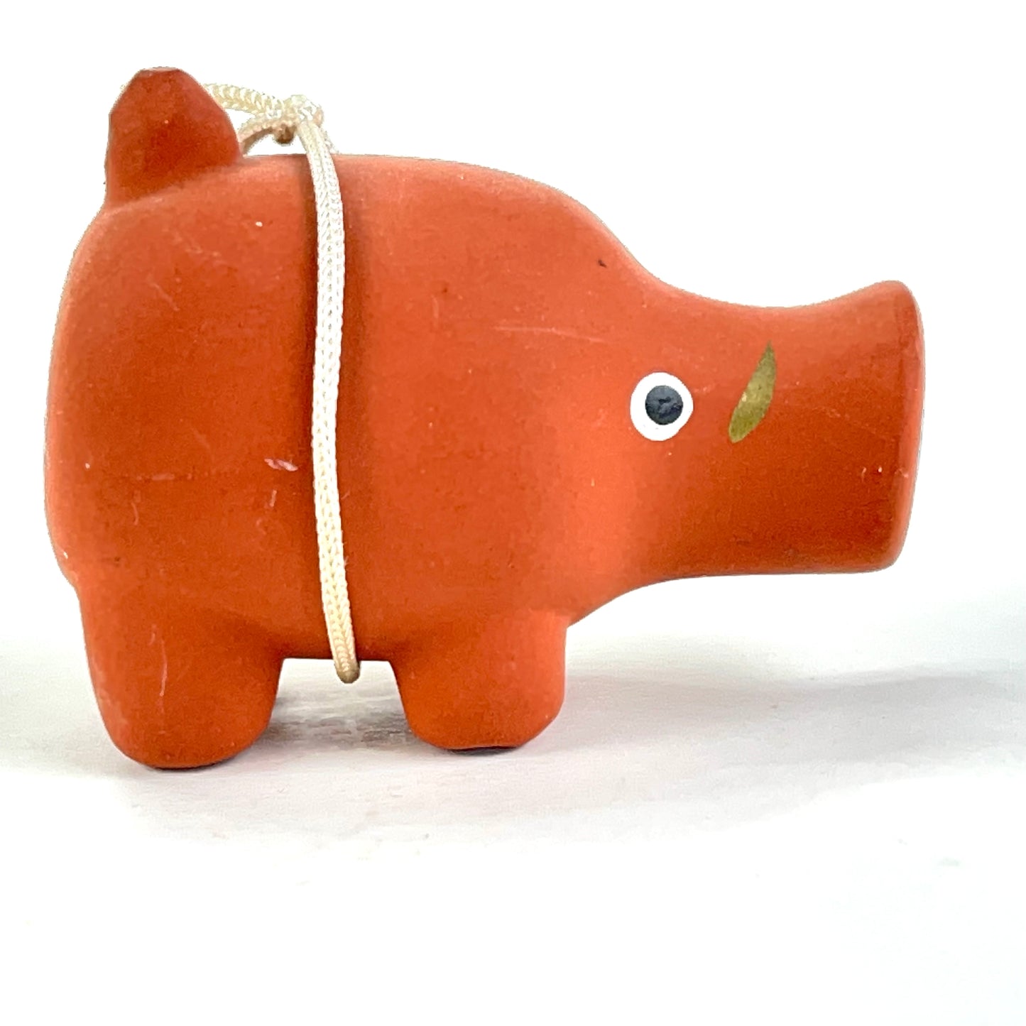 Vintage Japanese Zodiac Animal Boar w/ Blue Snout Small Ceramic Bell 2”