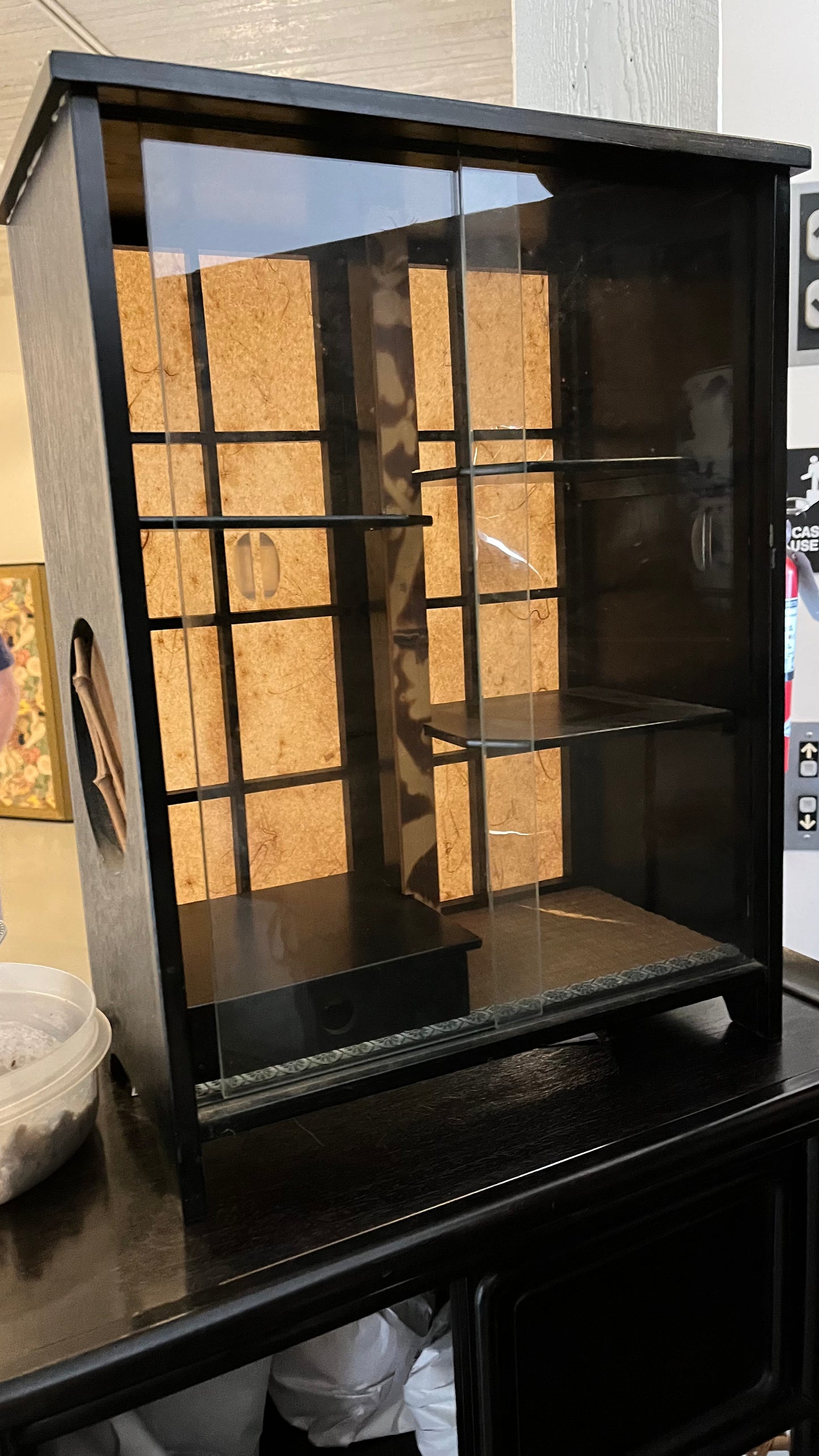 Vintage Japanese Lacquered Tea Display Box w/ Glass Front