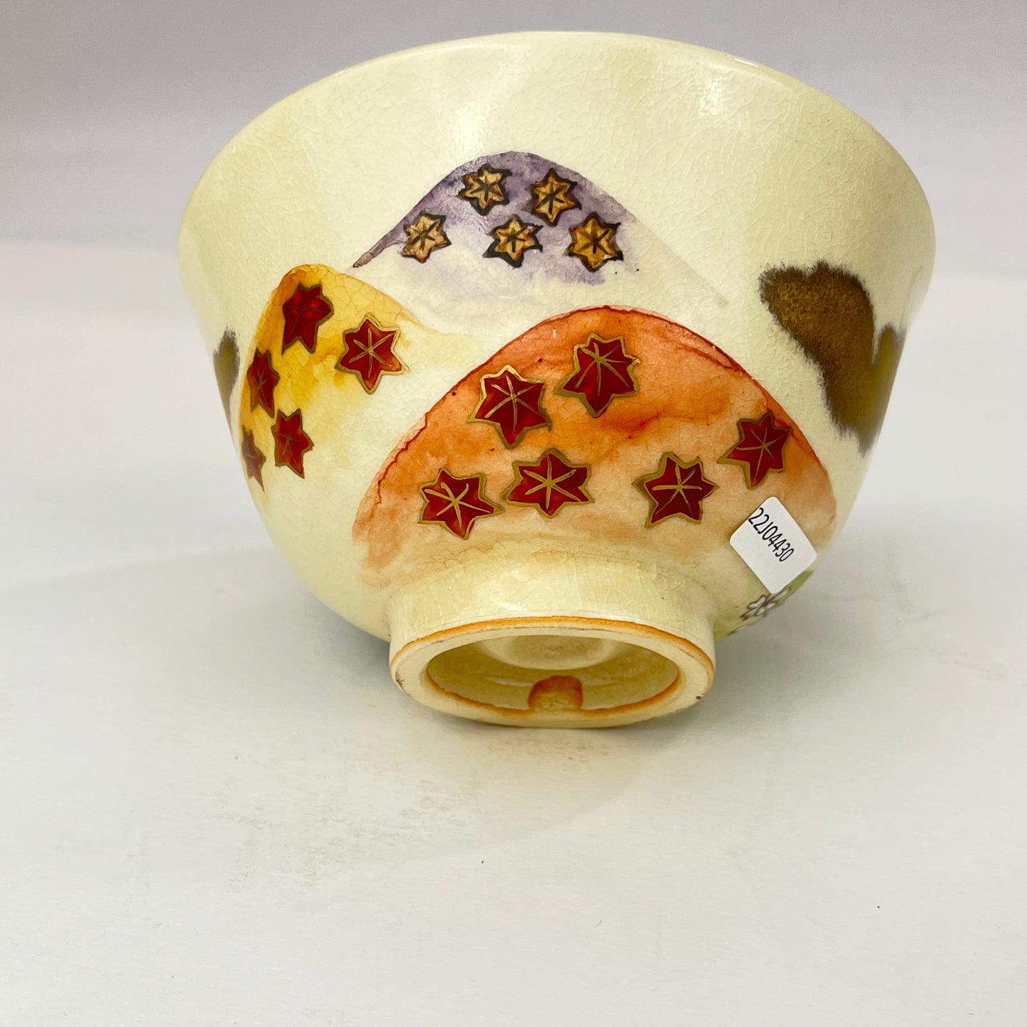 Signed Tea Ceremony Chawan Tea Bowl w/ Gold Clouds & Multicolored Hills