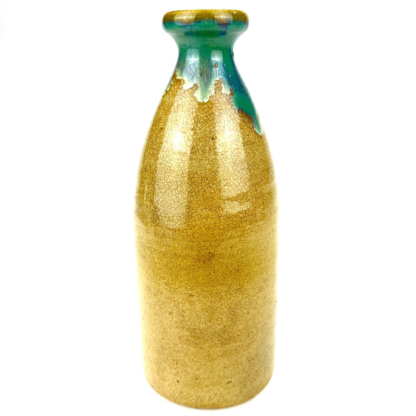 Antique Japanese Sake Bottle Tokkuri Blue Hares Fur Glaze Spout 8”
