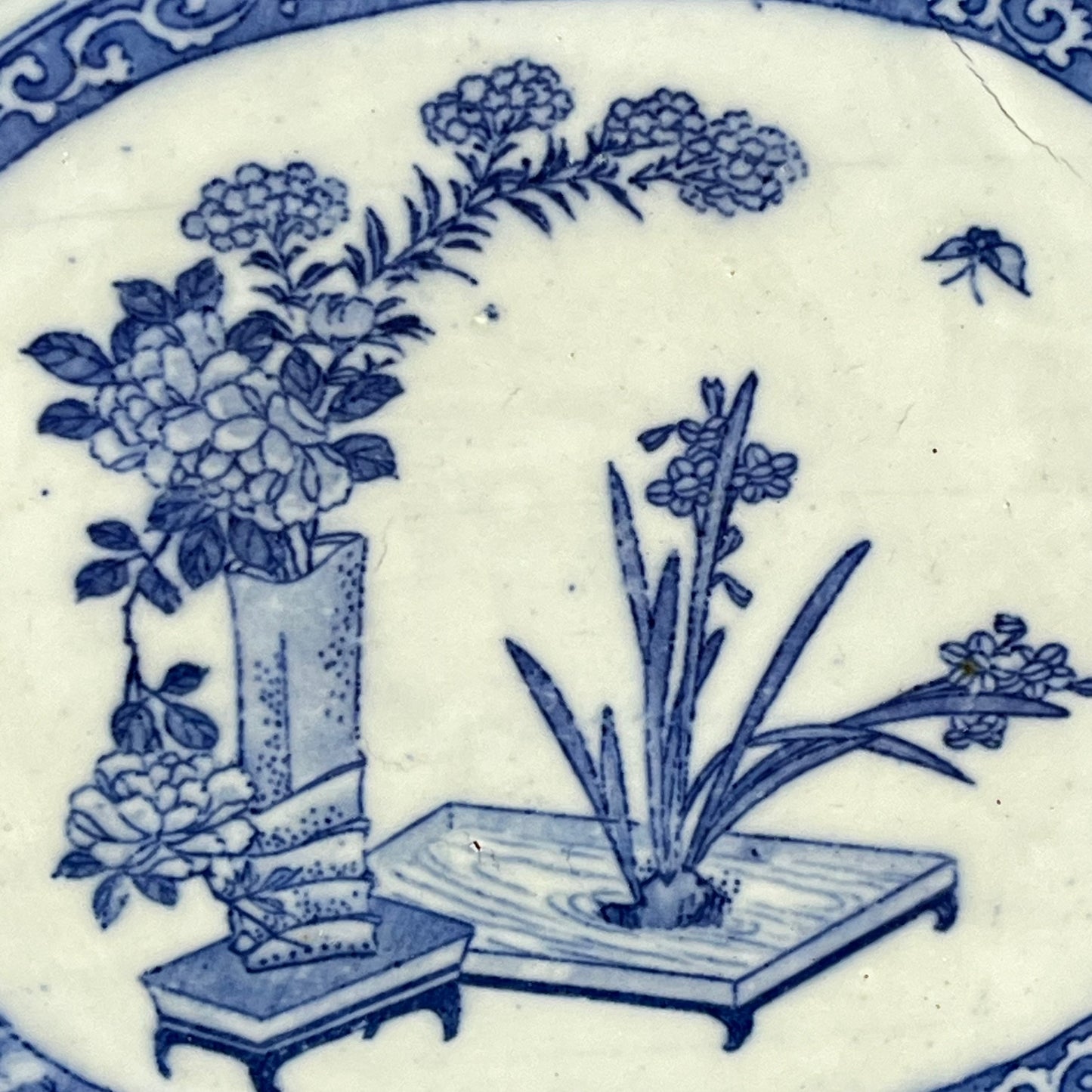 Antique Japanese Meiji Era Octagonal Ceramic Imari Plates Ikebana Motif