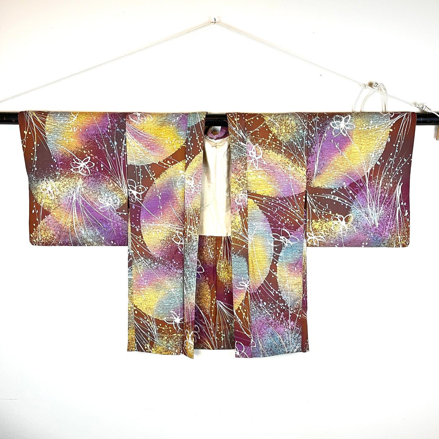 Vintage Japanese Silk Haori Coat in Bright Flower patterns 28"L