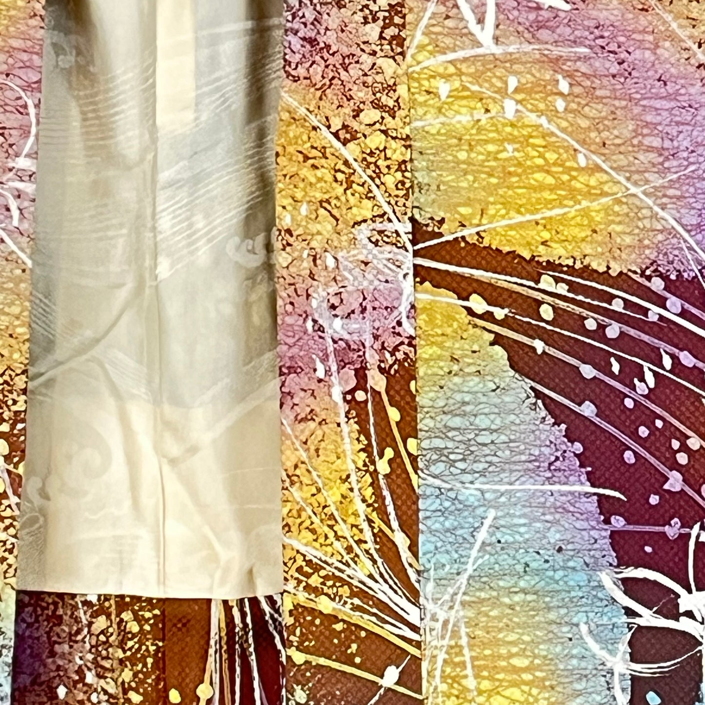 Vintage Japanese Silk Haori Coat in Bright Flower patterns 28"L
