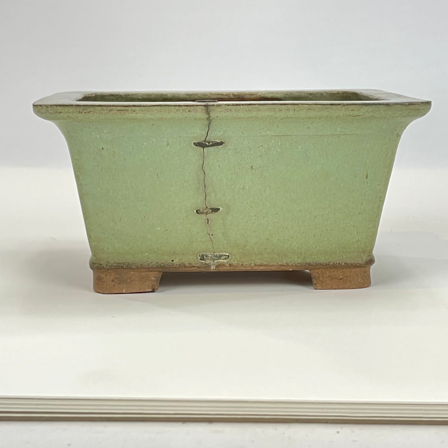Japanese Bonsai Earthen Wear Celadon Green Bonsai Pot w/ Staples Small Trees 4.5"