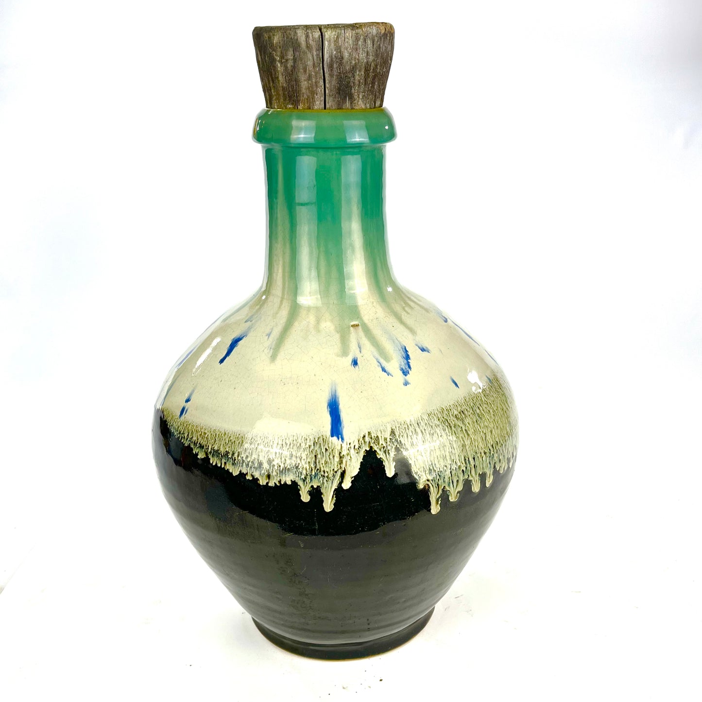 Antique Japanese Shigaraki Tsubo Urn Hare's-Fur Drip Glaze Bottle 17"