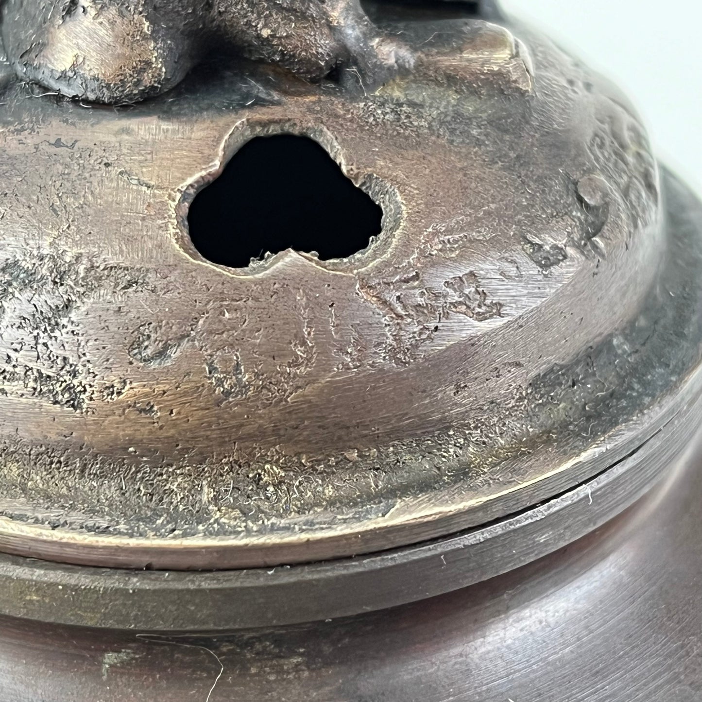 Japanese Bronze Koro Incense Burner Foo Dog & bird etching