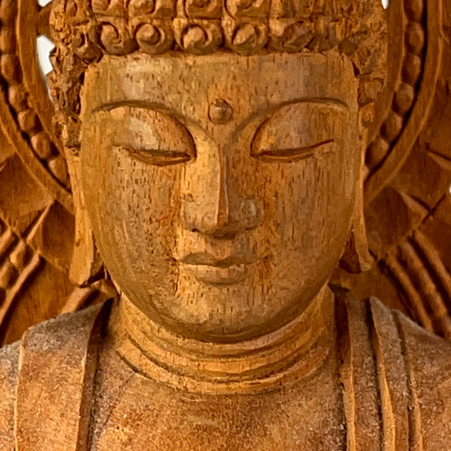 Statue of The Buddha in Standing Pose Carved Wooden Japanese lotus back