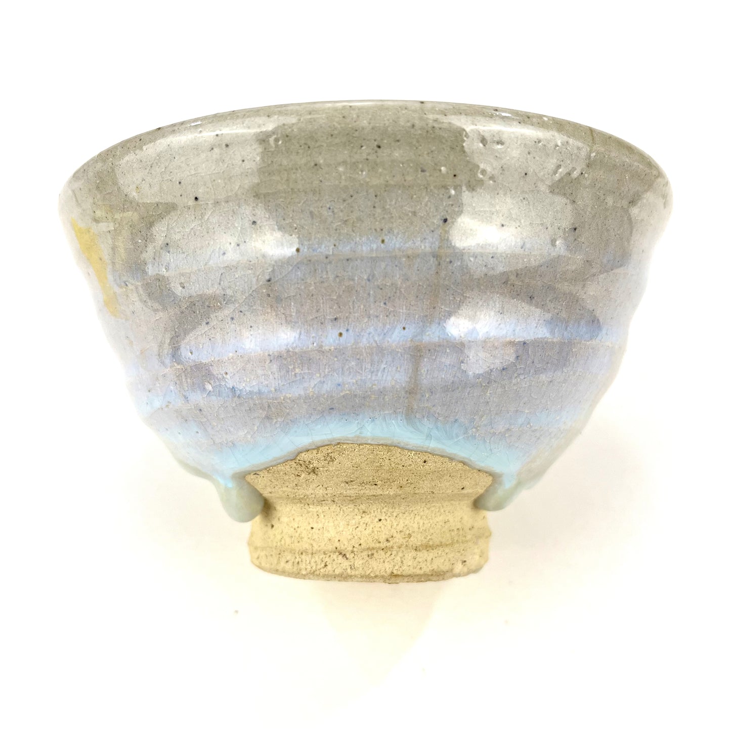 Signed Tea Ceremony Chawan Tea Bowl Gray Perlecent Transparent Glaze