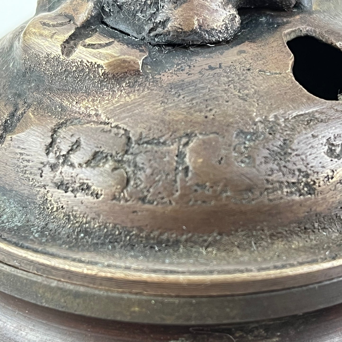 Japanese Bronze Koro Incense Burner Foo Dog & bird etching