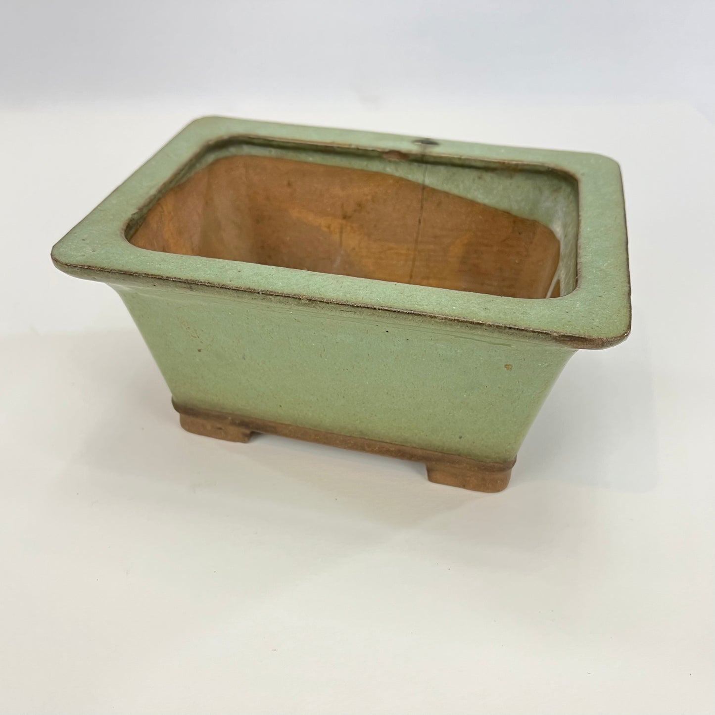 Japanese Bonsai Earthen Wear Celadon Green Bonsai Pot w/ Staples Small Trees 4.5"