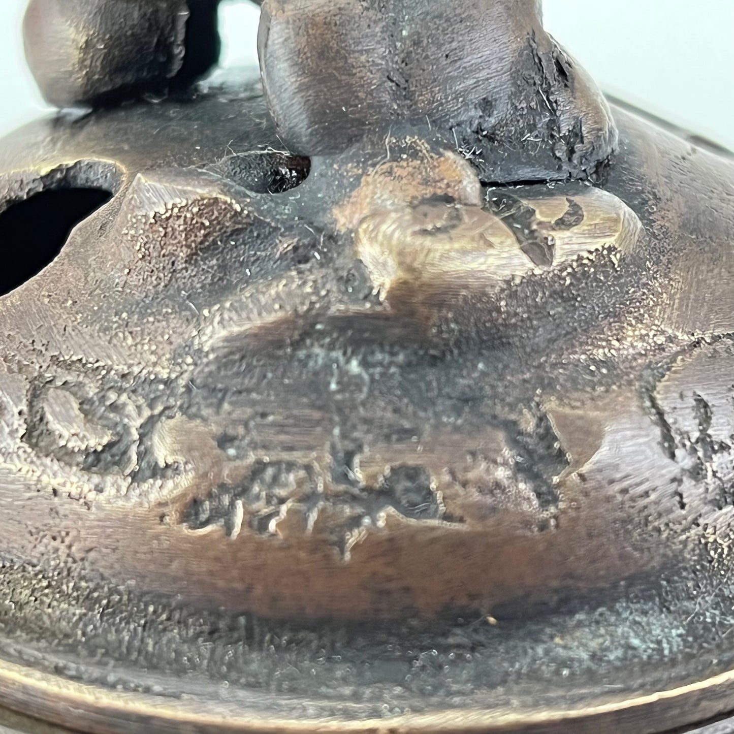 Japanese Bronze Koro Incense Burner Foo Dog & bird etching