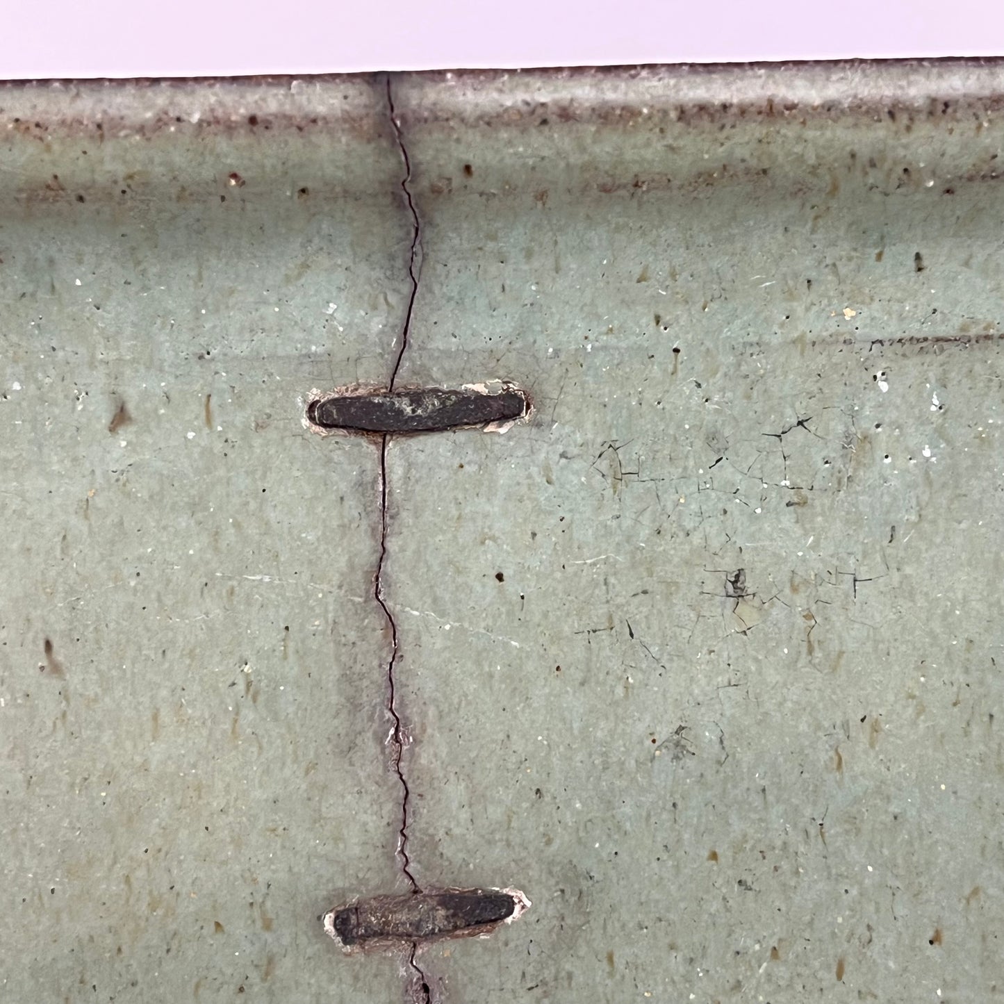 Japanese Bonsai Earthen Wear Celadon Green Bonsai Pot w/ Staples Small Trees 4.5"