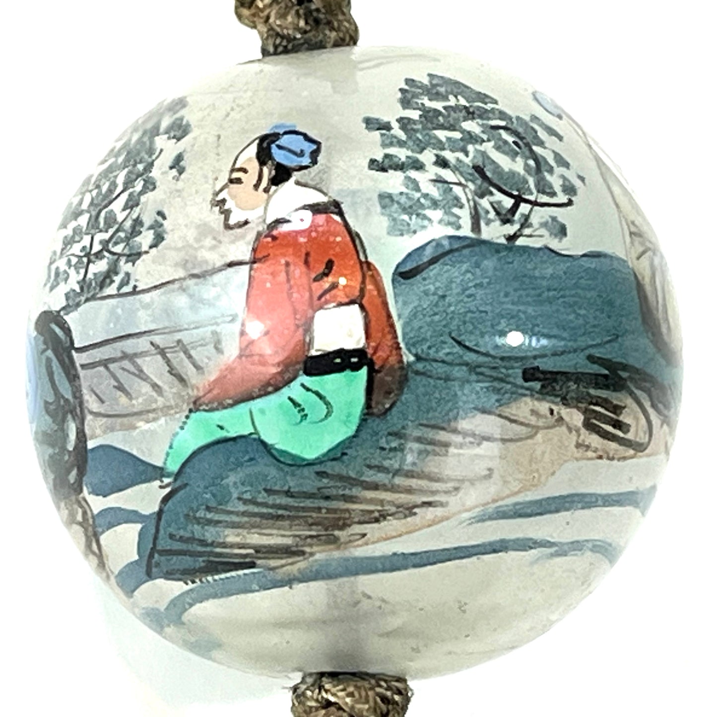 Vintage (c. 1950) Chinese Reverse-Painted Hanging Glass Ornamental Sphear 1.5"