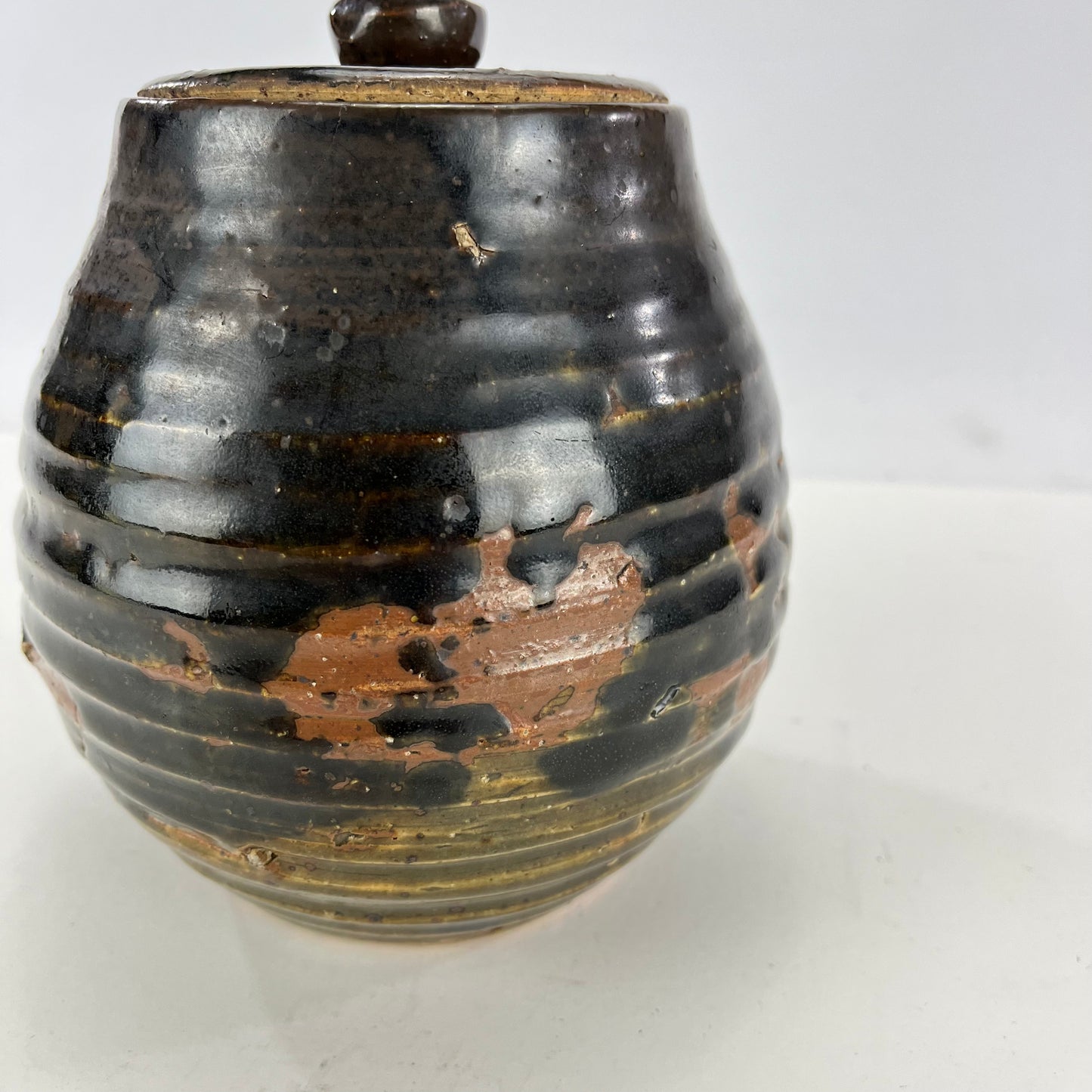 Vintage Japanese Small Brown Mizusashi Water Vessel for Tea Ceramony 6"