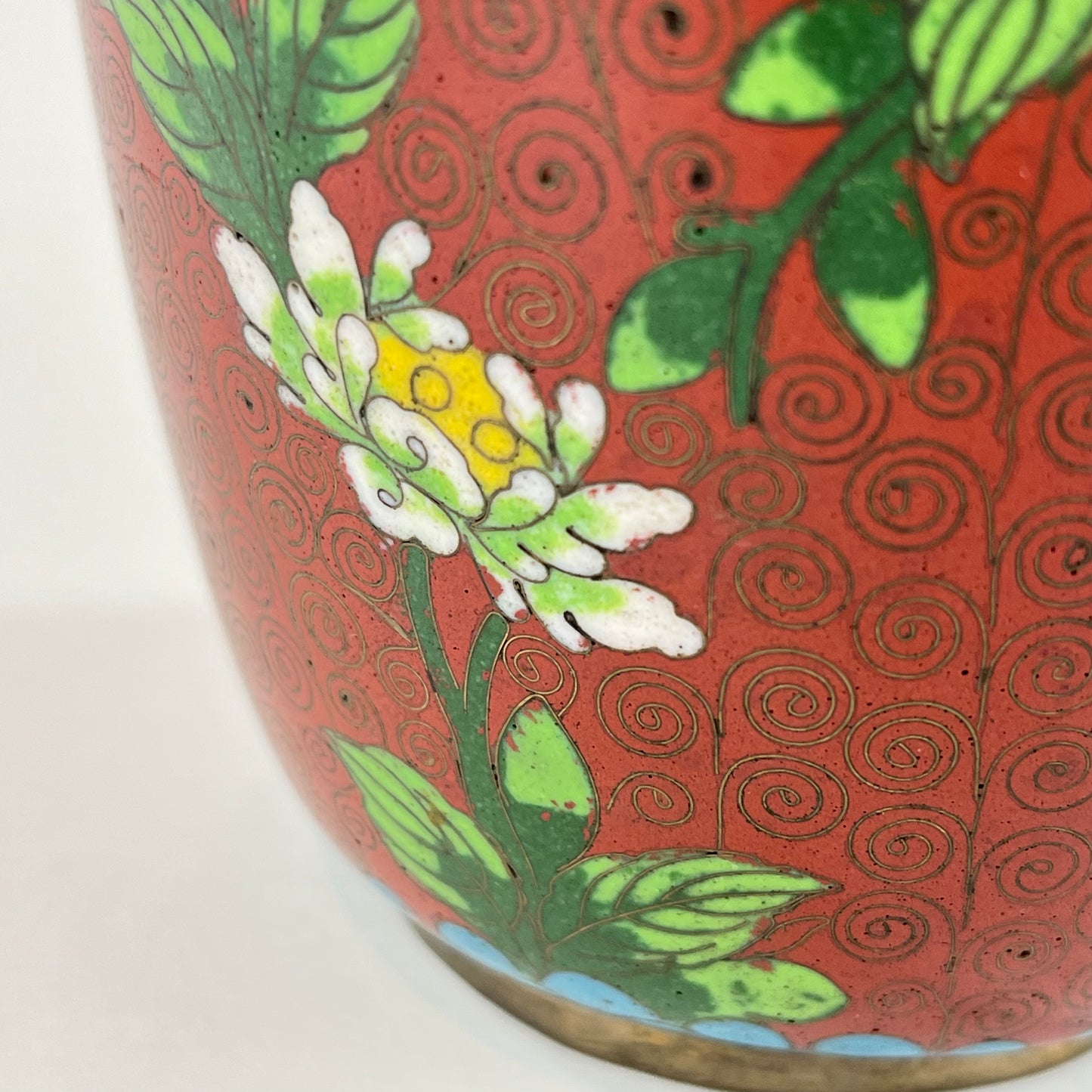 Vintage Chinese 70 Year Old Red Cloisonne Vase Floral Design 9"