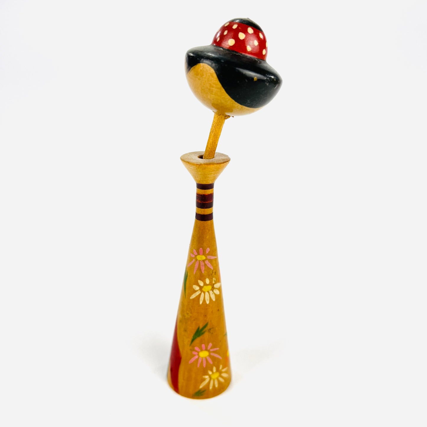 Vintage Japanese Kokeshi Wooden Doll Long Neck Bobble Head "