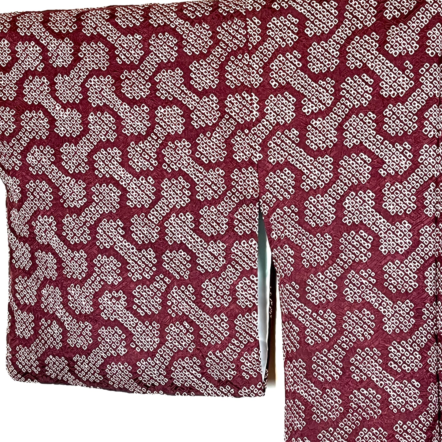 Vintage Japanese Patterned Silk Haori Coat in Shibori Style Red 35"L