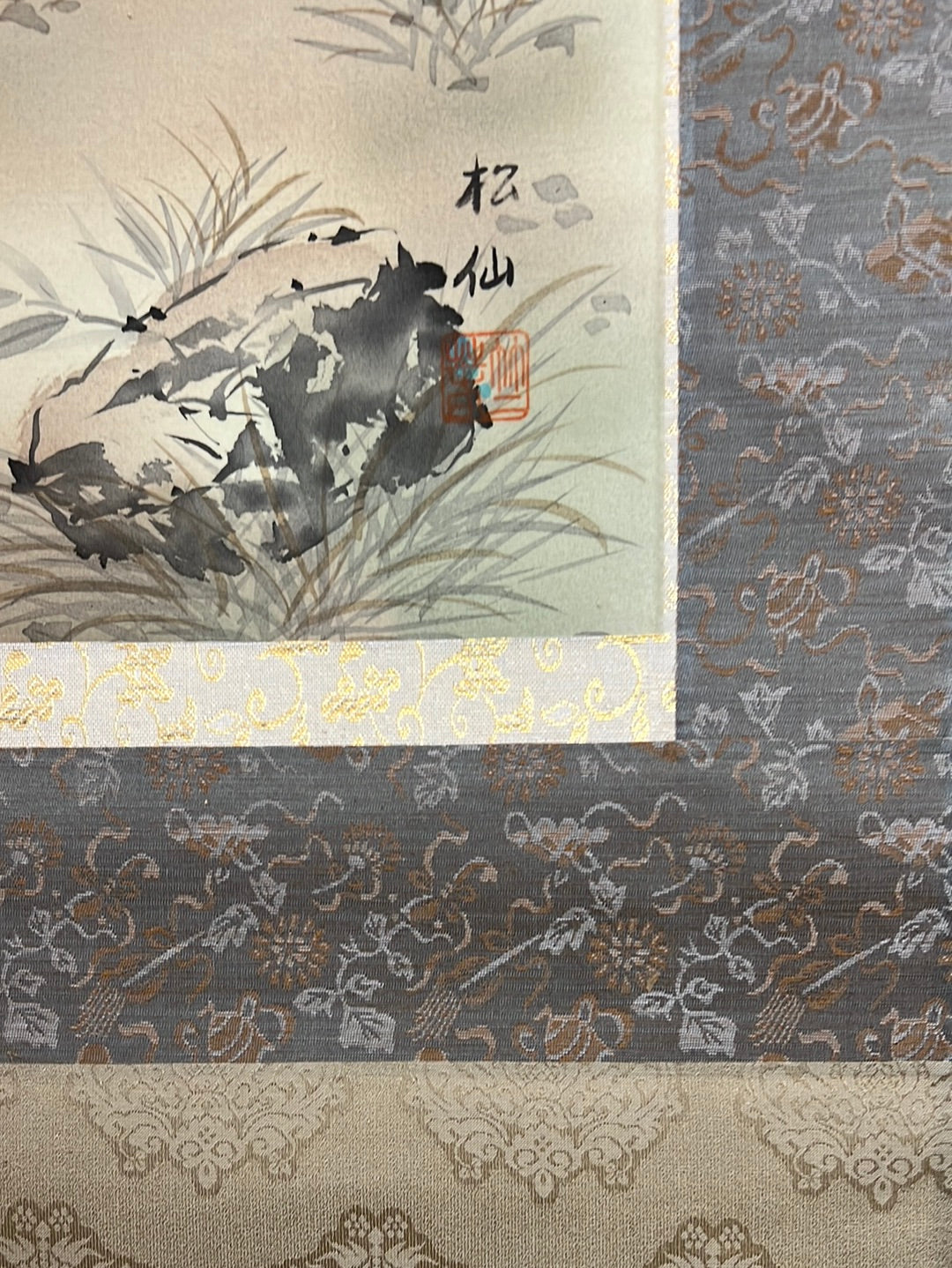 Japanese Scroll Hand Painted on Silk Showa Era Pair of Cranes 71"