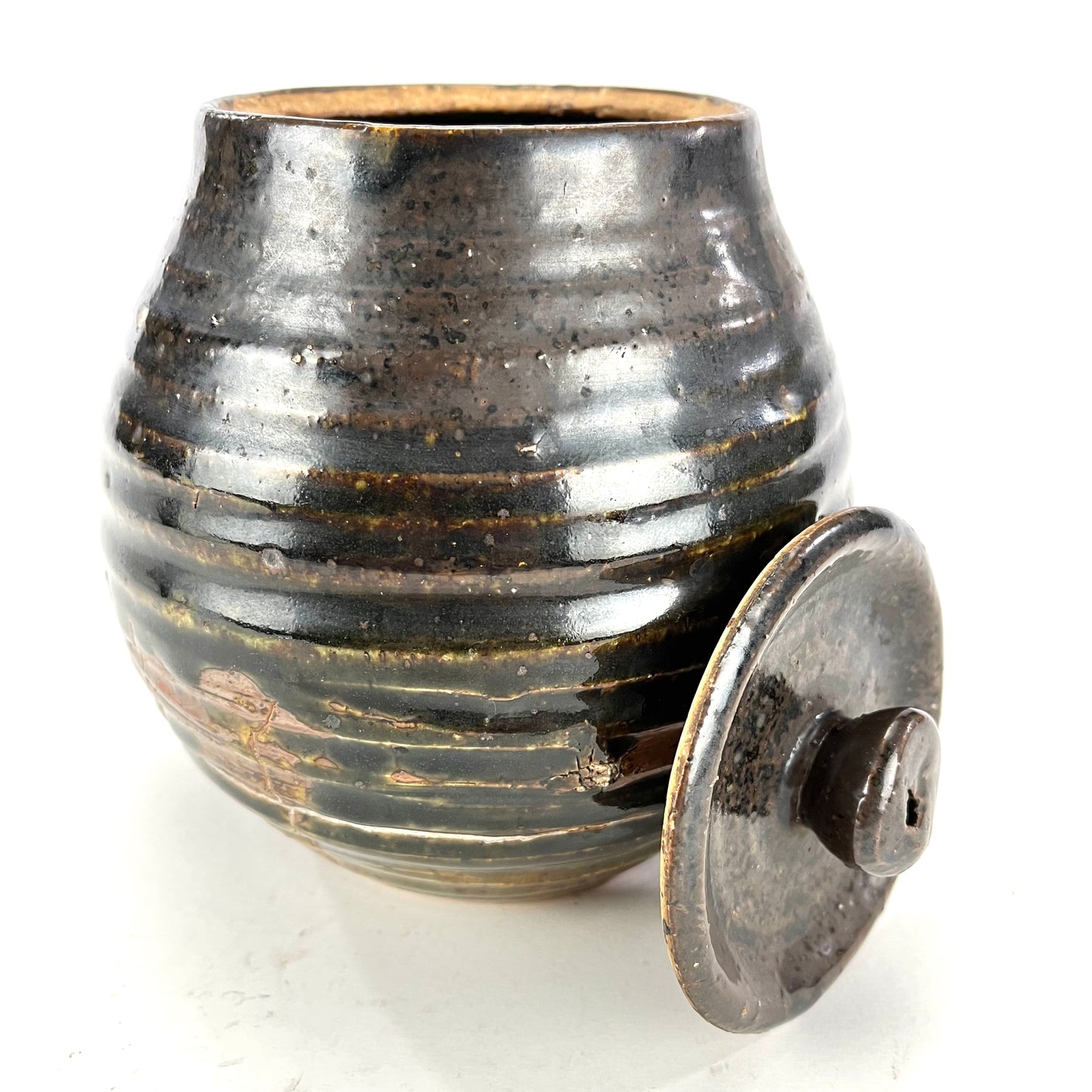 Vintage Japanese Small Brown Mizusashi Water Vessel for Tea Ceramony 6"