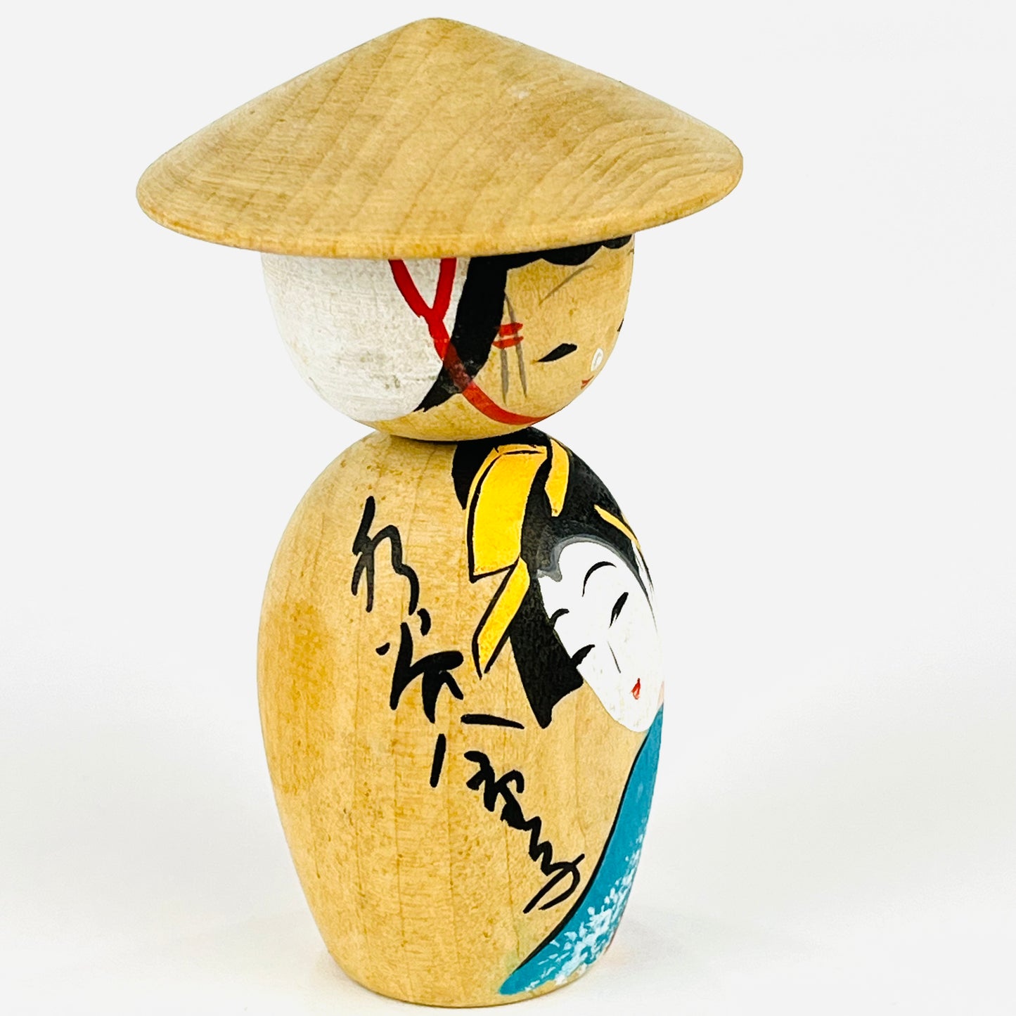 Vintage Japanese Kokeshi WoodenDoll w/ Hat & Portrait "
