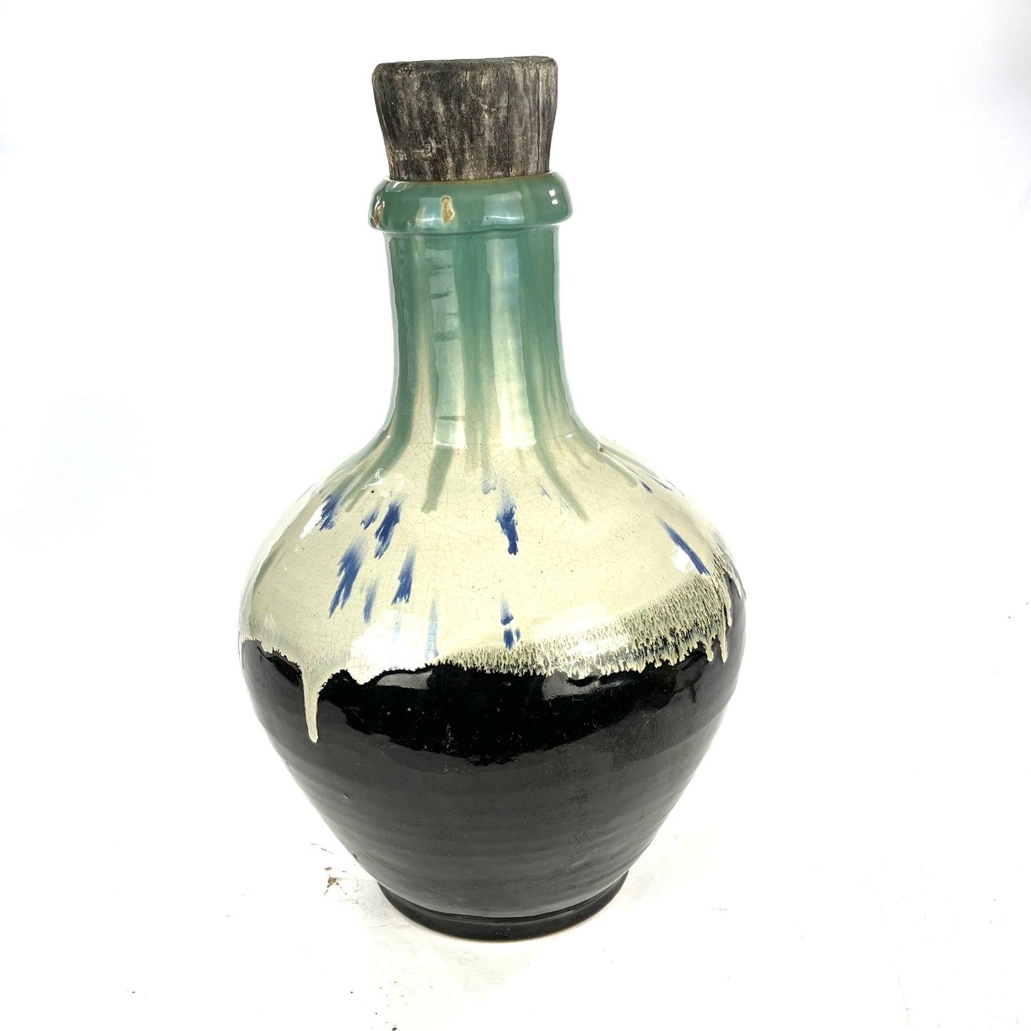 Antique Japanese Shigaraki Tsubo Urn Hare's-Fur Drip Glaze Bottle 17"