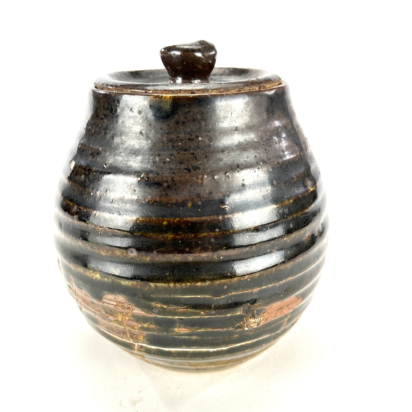 Vintage Japanese Small Brown Mizusashi Water Vessel for Tea Ceramony 6"