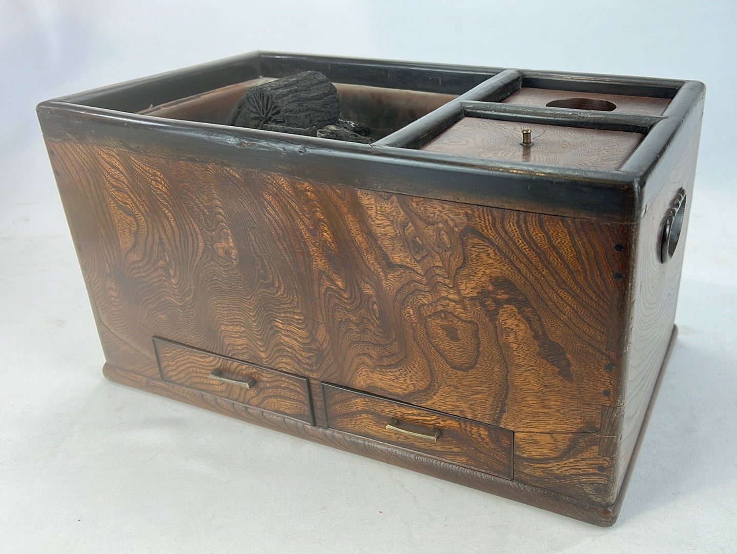 Antique Japanese c1910 Meiji Era Hibachi Wooden Brazier Tabakobon Keyaki 16"