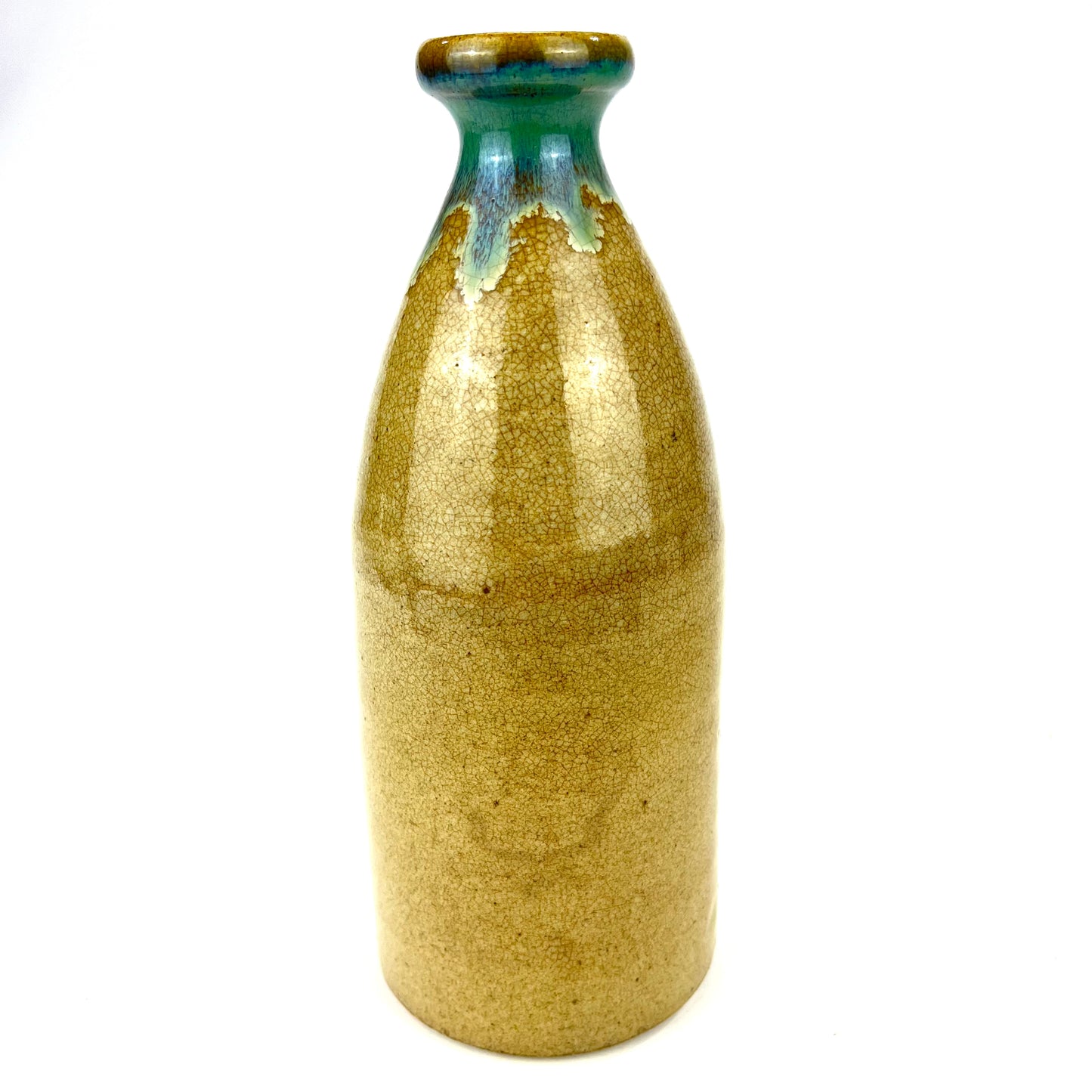 Antique Japanese Sake Bottle Tokkuri Blue Hares Fur Glaze Spout 8”
