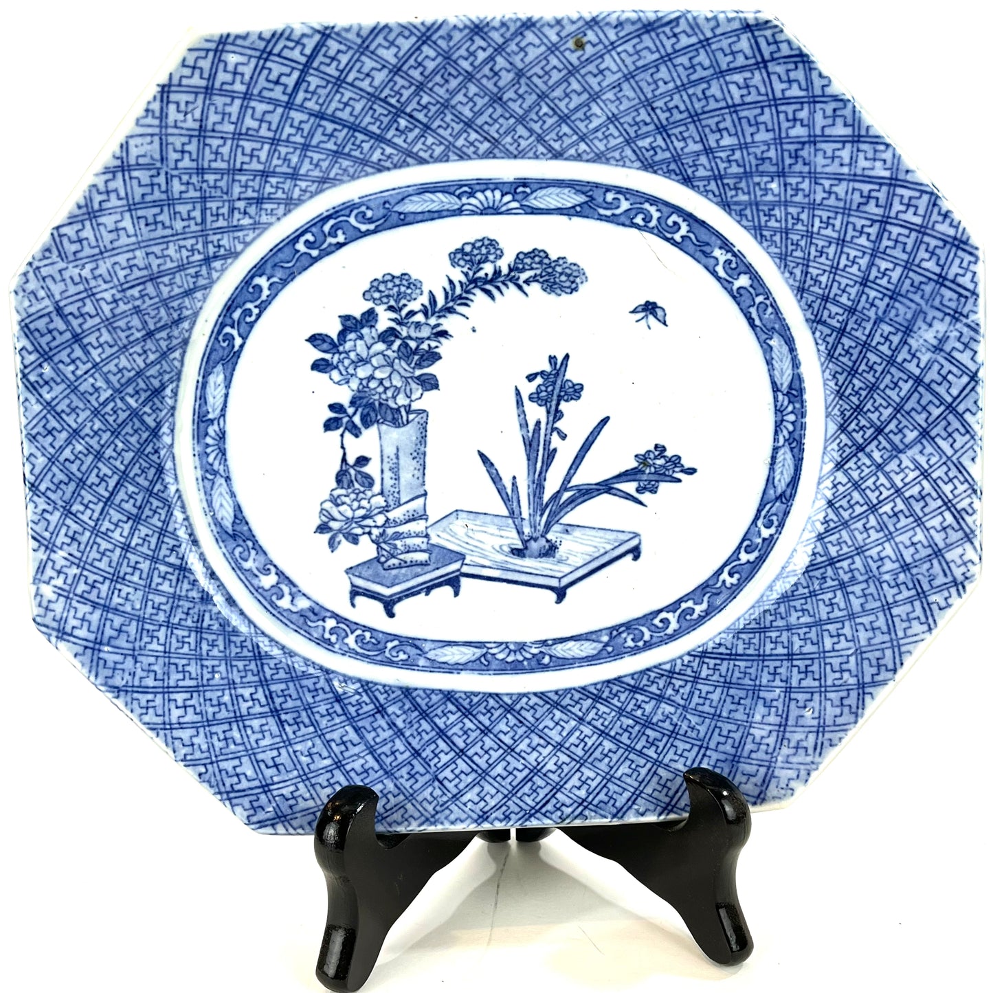 Antique Japanese Meiji Era Octagonal Ceramic Imari Plates Ikebana Motif