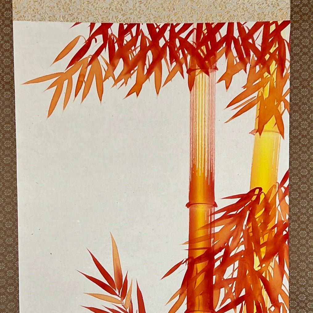 Japanese Vintage Scroll Kakejiku Hand Painted on Silk Showa Era Bamboo 75"